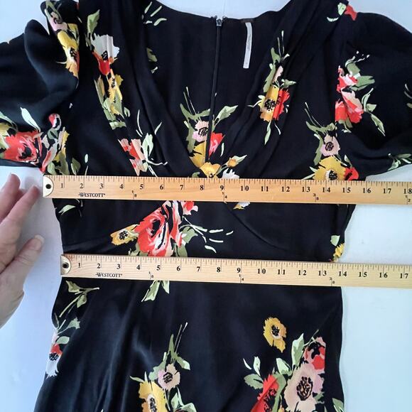 Free People Neon Garden Floral Mini Dress Sz 4 Black Multi Short Sleeve V-Neck - Picture 10 of 12